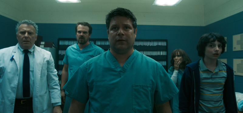 Paul Reiser, David Harbour, Sean Astin, Winona Ryder, and Finn Wolfhard in Stranger Things 2 (Photo: Netflix)